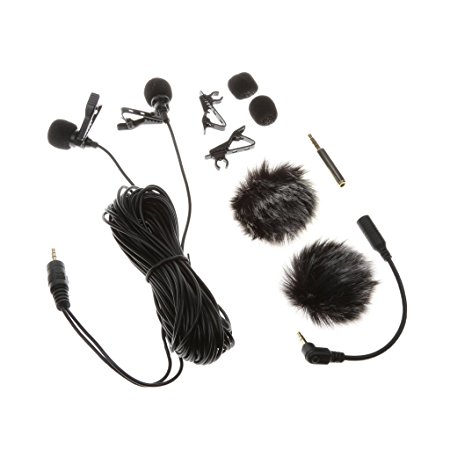 Segolike 6 m / 19.68ft Dual-head Lavalier Microphone Professional Lapel Collar Mic