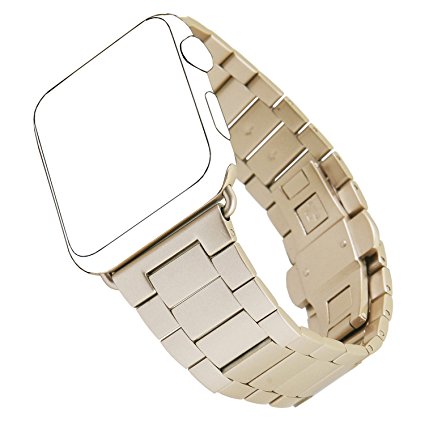No1seller Thin Light Stainless Steel 42mm Watch Strap Bracelet with Butterfly Clasp for Apple Series 1, Series 2 - Gold