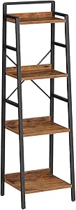 HOOBRO Ladder Shelf, Narrow Bookcase, 4-Tier Bookshelf with Metal Frame, Tall Storage Shelf, Industrial Storage Unit for Home Office, Living Room, Bedroom, Rustic Brown and Black EBF34SJ01