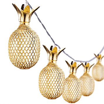Omika Gold Metal Mesh Pineapple Lantern String Lights, 6.5ft 10 LED Battery Powered Novelty Fairy Lights for Bedroom Wedding Birthday Party Decorations(Warm White)
