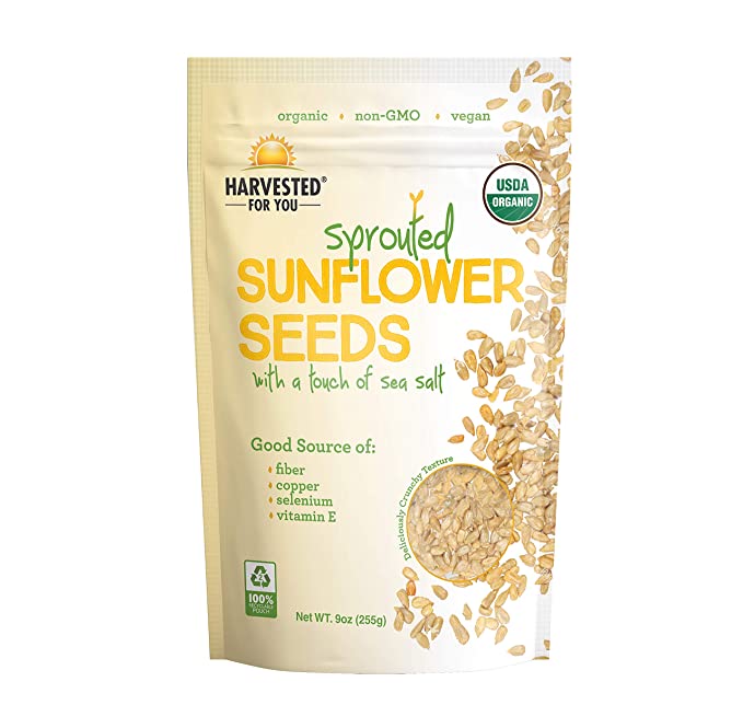 Harvested For You Sprouted Sunflower Seeds Lightly Salted, 9oz Bag, Non GMO, Keto Snacks, Paleo, Gluten Free, Vegan, Organic, Plant Based, High Protein, Whole 30, Low GI, Peanut Free Facility