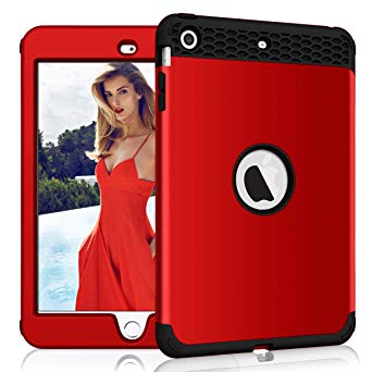 iPad Mini 2 Case, iPad Mini 3 Case, Hocase Heavy Duty Protection Hard Plastic Cover Shock Absorbent Silicone Rubber Dual Layer Protective Case for iPad Mini 1/2/3 w/ 7.9" Display - Red