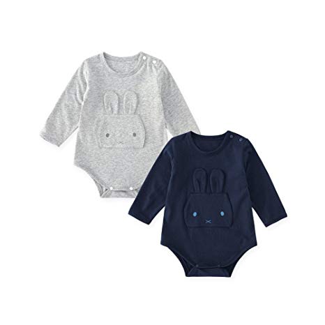 pureborn Baby Boys Girls Collar Bodysuit Infant Oneseies Long Sleeve Autumn Bodysuit 100% Cotton 0-24 Months