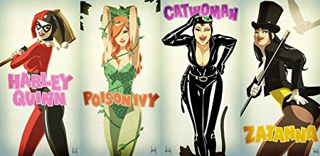 Catwoman Harley Quinn Poison Ivy Fabric Cloth Rolled Wall Poster Print -- Size: (47" x 24" / 28" x 13")