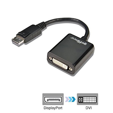 gofanco DisplayPort to DVI Adapter - Black MALE to FEMALE for DisplayPort Enabled Desktops and Laptops to Connect to DVI Displays