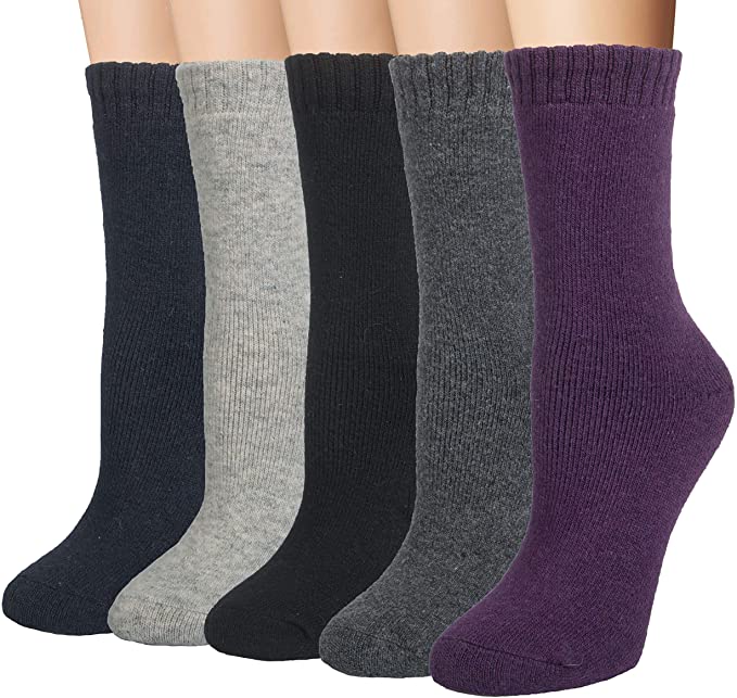 Justay 5 Pairs Womens Wool Socks Winter Knit Warm Socks Thick Cabin Crew Cozy Socks Gifts