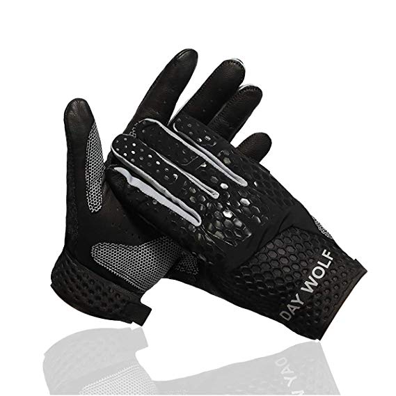 day wolf Full Finger Workout Gloves Gym Exercise Fitness Heavy Weight Lifting Genuine Leather Palm Protection Strong Grip Padded Quality Breathable Comfort Gloves Cross Training Men & Women