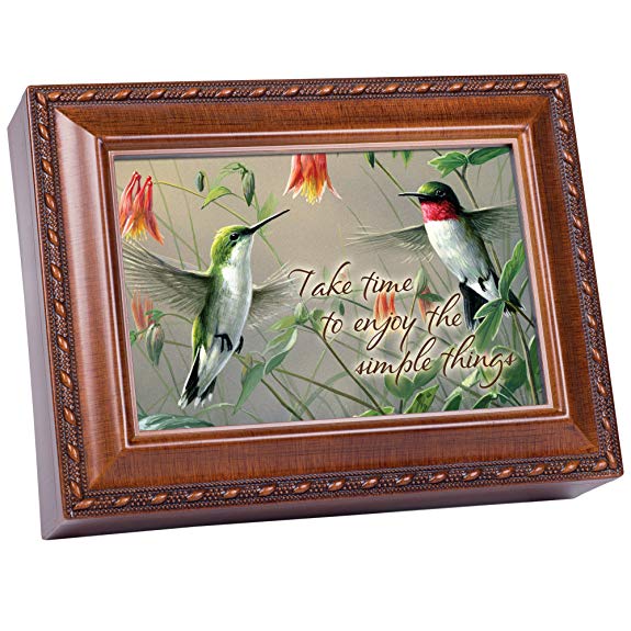 Cottage Garden Hummingbirds Woodgrain Music Box Plays Wind Beneath Wings