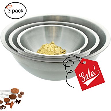 Tiger Chef Mixing Bowls Stainless Steel 13, 16 & 20 quart Multi-Purpose Commercial Cyber Monday Deals Week, Large, Set of 3
