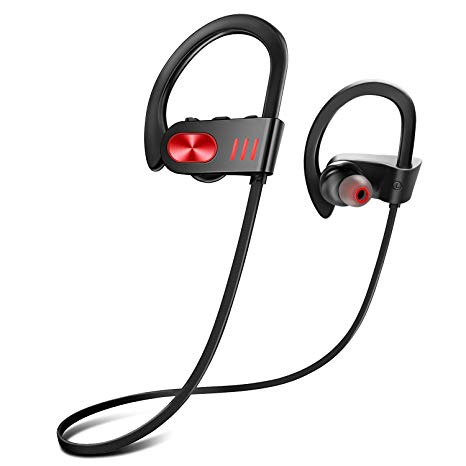 Bluetooth Wireless Headphones, Best Sports Earphones w/Mic IPX7 Waterproof HD Stereo Sweatproof Earbuds for Gym Running Workout 8 Hour Battery Noise Cancelling Headsets Hifi Cordless - Black02