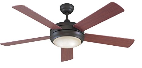 Litex E-TIT52ABZ5LKRC Titan Collection 52-Inch Ceiling Fan with Remote Control, Five Reversible Mahogany/Maple Blades and Single Light Kit with Teastain Glass