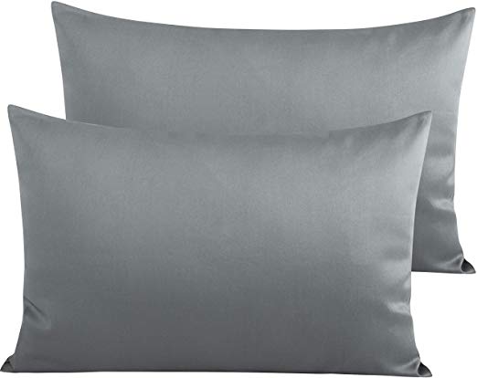 NTBAY 500 Thread Count Cotton Queen Pillowcases, Super Soft and Breathable Envelope Closure Pillow Cases, 20 x 30 Inches, Dark Grey