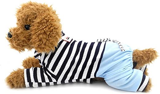 Ranphy Small Dog Stripe Jumpsuit Puppy Pajamas with Pant Comfy Cotton Pet Clothes Cat Apparel Pyjamas PJS Shirt Boys Winter Jammies(Size Runs Small One to Two Size Than US Size)