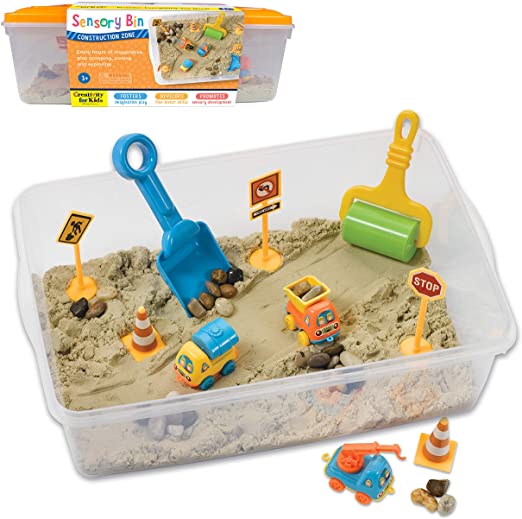 Creativity for Kids Sensory Bin: Construction Zone Playset - Sandbox Truck Toys for Kids