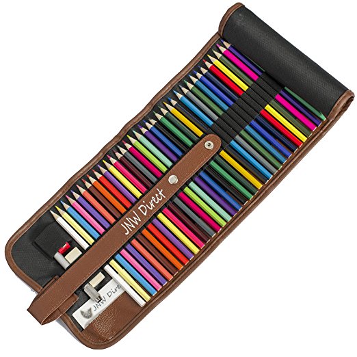 JNW Direct Colouring Pencils, Best Coloured Pencil Set for Adults & Kids, Includes 48 Colours with BONUS Canvas Case and Accessories, Great Gift Idea this Christmas