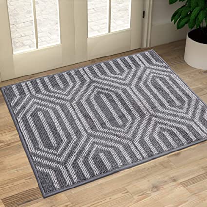 Olanly Indoor Doormat, Non-Slip Absorbent Resist Dirt Entrance Rug, Machine Washable Low-Profile Inside Floor Mat Area Rug for Entryway, Grey Contemporary Cloister 20"x 32"