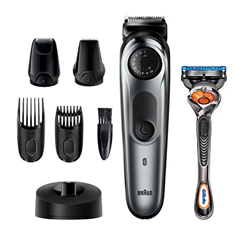 Braun Beard Trimmer BT7240, Hair Clipper for Men, 39 Length Settings, Black/Grey Metal