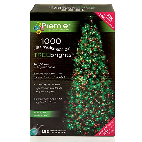 1,000 LED (25m) Premier TreeBrights Cluster Christmas Tree Lights in Red & Green