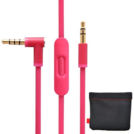 New Version Original Replacement Audio Cable Cord Wire with In-line Microphone and Control   Original OEM Replacement Leather Pouch/Leather Bag for Beats by Dr Dre Headphones Solo/Studio/Pro/Detox/Wireless/Mixr/Executive/Pill (Pink)