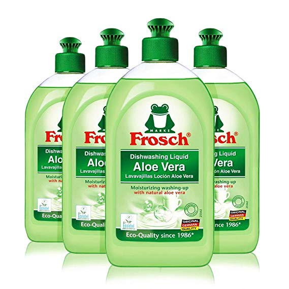 Frosch Natural Liquid Dish Soap, Vegan Hand Dishwashing Detergent, Aloe Vera, 16.9 oz, Pack of 4