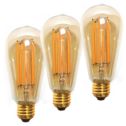 ANYQOO Edison LED Filament Dimmable 360° Light ST64, 6W Incandescent Candelabra Bulb with Gild Glas Pack of 3