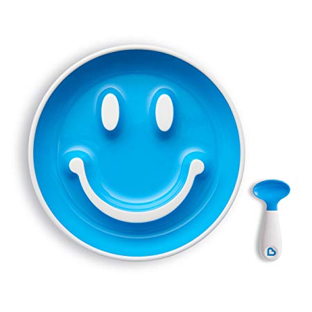 Munchkin Smile 'n Scoop Suction Training Plate and Spoon Set, Blue