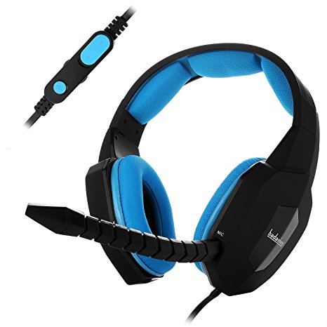 [Father's Day Gift] EasySMX ESM939P Plus Wired Gaming Headset for PS4 Compatible with PC Mobile Tablet Closed-back Earcups Detachable Microphone In-line Volume Control (Black and Blue)