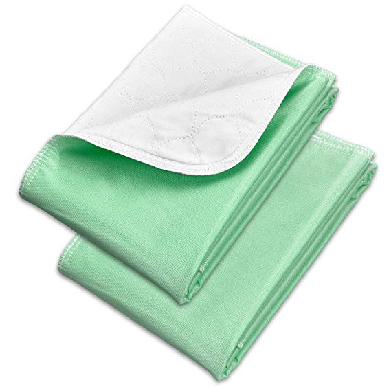 Incontinence Bed Pads - Reusable Waterproof Underpad Chair, Sofa and Mattress Protectors - Highly Absorbent, Machine Washable - for Children, Pets and Seniors (34x52 (Pack of 2), Green)