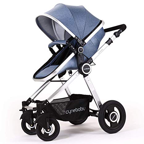 Baby Stroller Bassinet Pram Carriage Stroller - Cynebaby All Terrain Vista City Select Pushchair Stroller Compact Convertible Luxury Strollers add Foot Cover (Mature Blue)