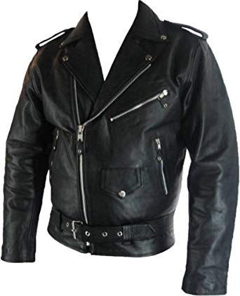 Mens classic Brando Biker style Real Leather Jacket #B2