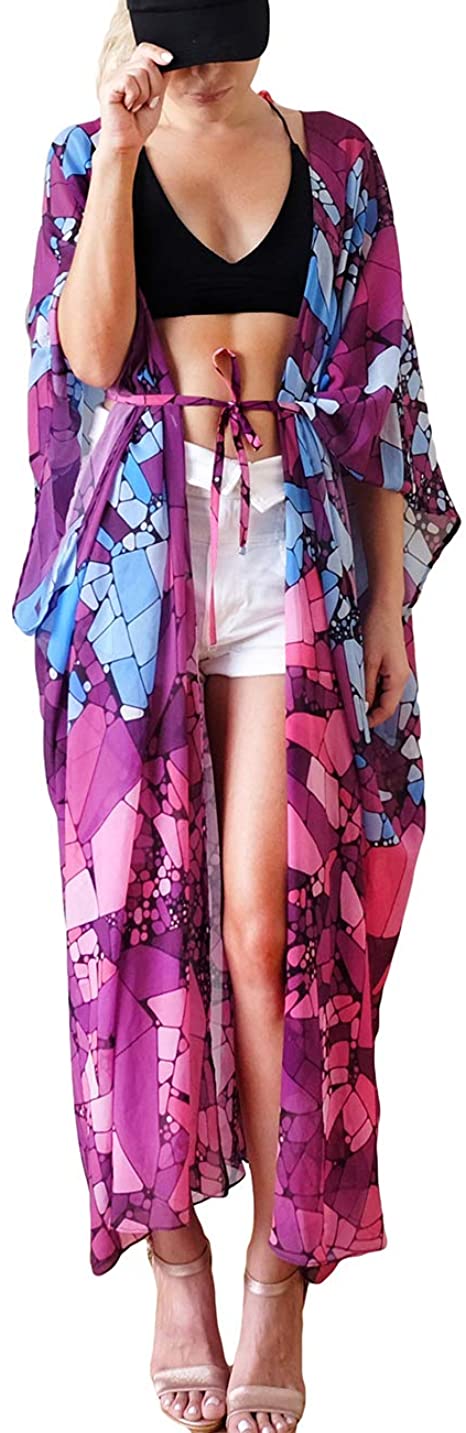 Bsubseach Womens Chiffon/Rayon Beach Blouses Kimono Cardigan Long Bikini Cover Up