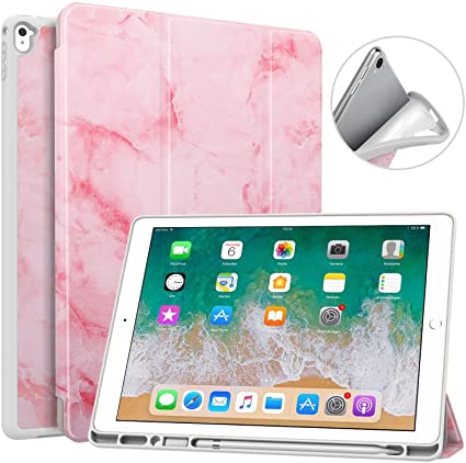 MoKo Case Fit iPad Pro 12.9 2017/2015 with Pencil Holder - Slim Lightweight Smart Shell Stand Cover Case with Auto Wake/Sleep Fit iPad Pro 12.9 Inch Tablet(1st & 2nd Gen) - Pink Marble