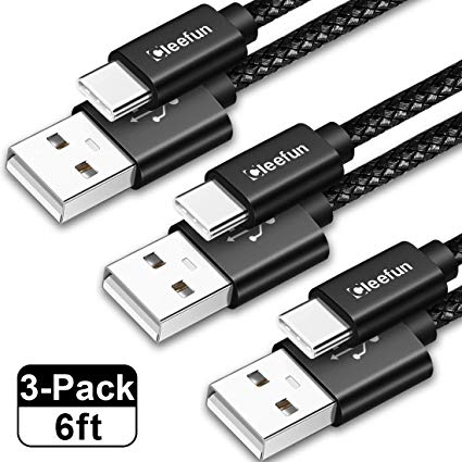 CLEEFUN USB C Cable Fast Charging [3-Pack, 6ft], Nylon Braided Type C Fast Charger Cord for Samsung Galaxy S10 S9 S8 Plus S10e, Note 10 9 8, A10e A20 A30 A40 A50 A70 A80 (Black)