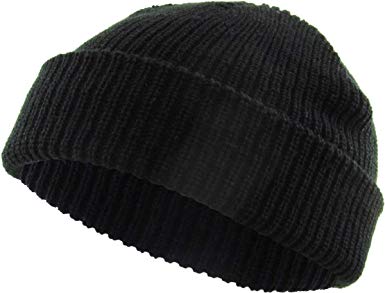 Rollup Classic Warm Winter Fisherman Leon Beanie Hats Acrylic Ribbed Knit Cuff Daily Cap