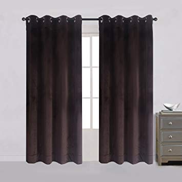 Cherry Home 52-Inch-by-96-Inch Velvet Blackout Grommet Curtain Panel, Brown