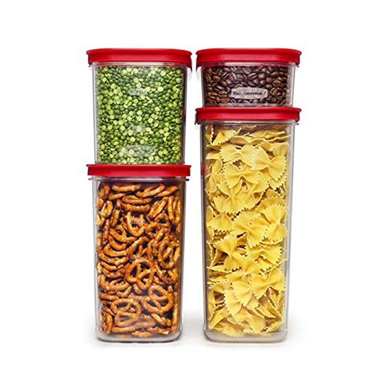 Rubbermaid Modular Canisters, Premium Food Storage Container, Zylar, 4-piece Set, Red