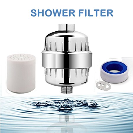 Gesentur Advanced Shower Filter (Chrome) with Replaceable Filter Cartridge - High Output, Universal, Chrome Prevents Hair and Skin Dryness - Removes Chlorine, Hard Water & Harmful Substances