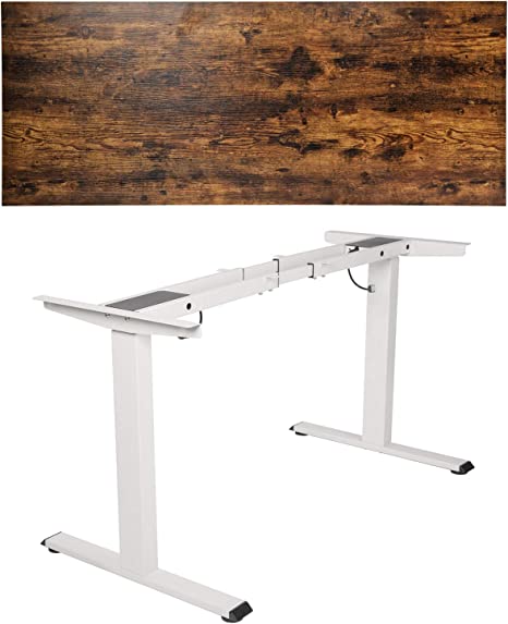 TOPSKY Dual Motor Electric Adjustable Standing Computer Desk White Frame with 58.3’’x26.8’’ Rustic Brown Board