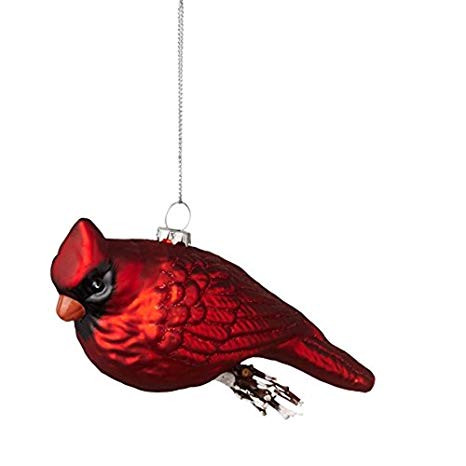 Red Cardinal on Branch Traditional Glass Christmas Ornament Decoration