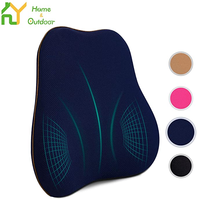 S.Y.Lumbar Support Slow Spring Back Foam Pillow- Ideal Ergonomic Backrest Pillow for Car Seat/Office Chair-100% Pure Memory Foam Cushion,Orthopedic Designed for Back Pain Relief - Navy