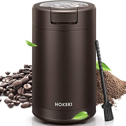 Electric Coffee Grinder, HOKEKI Coffee Bean Dried Spice Grinder with Easy On/Off Button, Cleaning Brush, 2.2oz