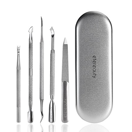 ETEREAUTY Cuticle Pusher Remover Tool Stainless Steel Manicure Set Pack of 5