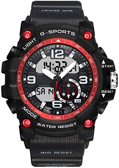 DIRAY Men's Digital Watch Dual Time Waterproof Outdoor Multifunction Sport Wrist Watches