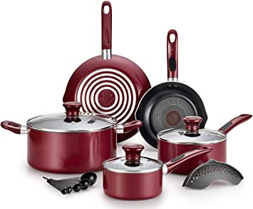 T-fal B039SE64 Excite ProGlide Nonstick Thermo-Spot Heat Indicator Dishwasher Oven Safe Cookware Set, 14-Piece, Red