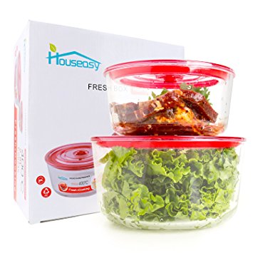 Houseasy Pyrex Glass Food Storage Container Set with Locking Lids Large for Microwave, Freezer and Dishwasher, 2 size (12 cup & 7 cup)