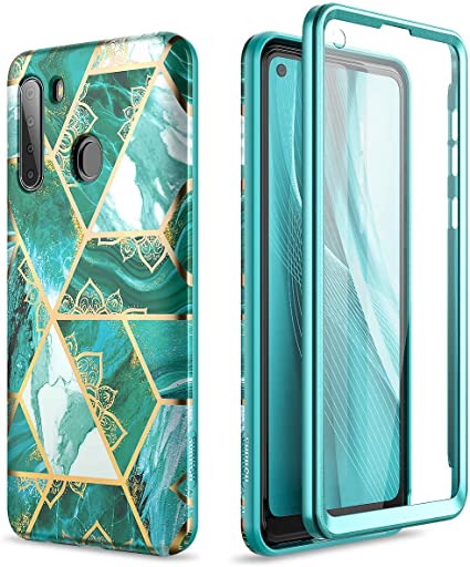 SURITCH for Samsung Galaxy A21 Case, [Built-in Screen Protector] A21 Cover Natural Marble Full-Body Protection Shockproof Rugged TPU Bumper Protective Case for Galaxy A21 6.5inch (Mandala)