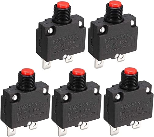 uxcell AC 125V/250V 15A Push Button Circuit Breaker for Air Compressor 5 Pcs