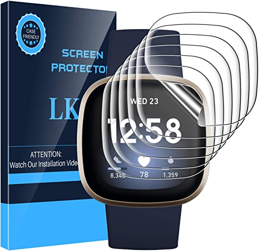 LK [6 Pack] Screen Protector for Fitbit Versa 3/Fitbit Sense - Max Coverage, Bubble Free, Anti-Scratch, Flexible TPU Clear Film