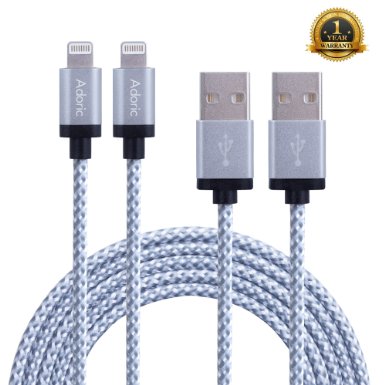 Adoric 2Pack 10FT3M Extra Long Nylon Braided Lightning to USB Sync Charge Cable Cord Charger with Aluminum Connector for iPhone 6s6s Plus66Plus5s5c5 iPadiPod Models White