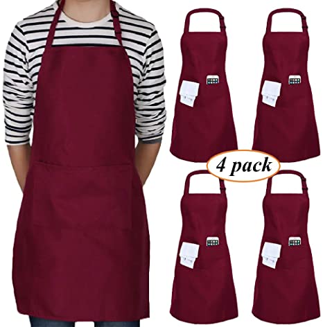 4 Pack Adjustable Chefs Aprons for Women, Cooking Kitchen Apron with 2 Pockets 100% Cotton Bib Apron Professional BBQ Apron Unisex Apron for Men Butchers Work Apron for Barbecue Home Restaurant